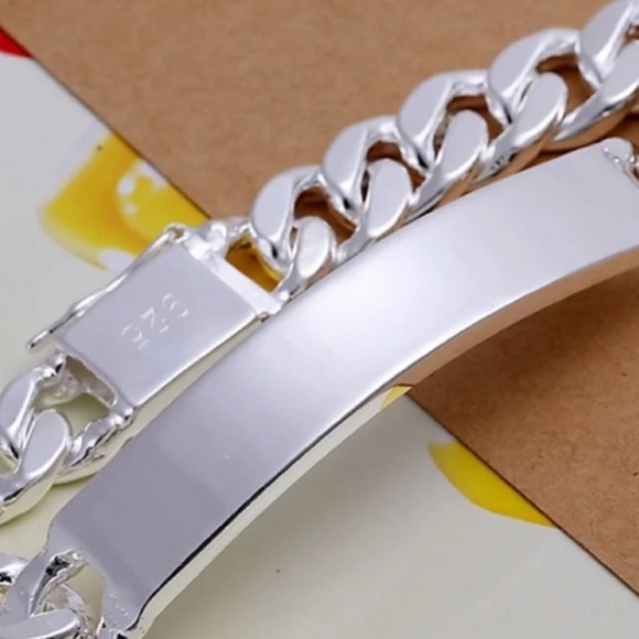 Nameplate ID Tag Sterling Silver Chain Link Curb Cuban Bracelet - Picture 12 of 12